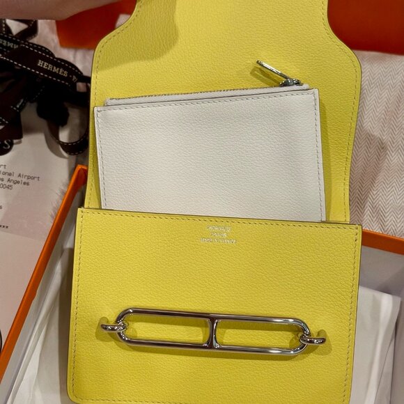 NIB Hermes Roulis Slim Wallet Evercolor Leather Lime Yellow PHW with Receipt - Picture 2 of 11